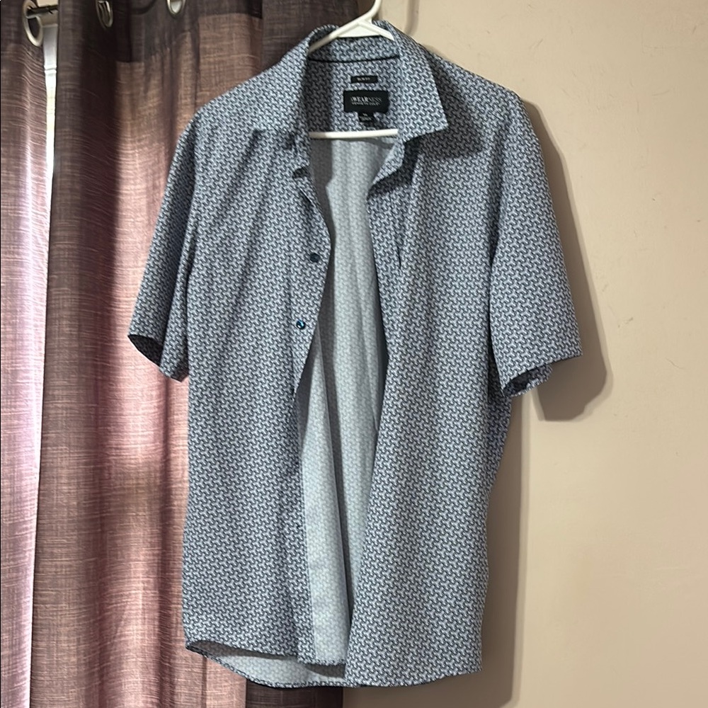 Kenneth Cole Blue Casual Button Down Shirt with Geometric Pattern